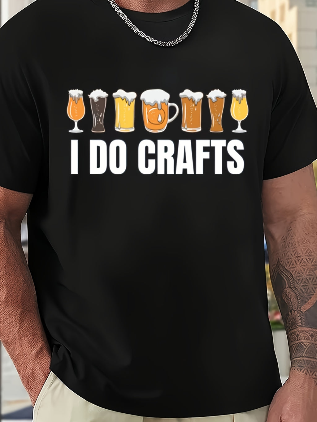 Men'S Casual I Do Crafts Beer Mug Print T-Shirt | Black with White Lettering, Regular Fit, Round Neck, Breathable Fabric, Perfect for Spring, Summer, Fall Casual Attire & Themed Events, Same Style for Men and Women