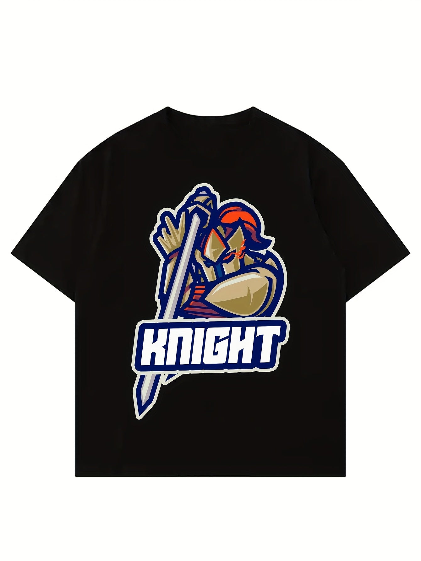 Available in Six Sizes, This 180G Black Short-Sleeve T-Shirt Features a Knight Print, Perfect for Casual Daily Wear. It Comes in a Similar Style for Both Men And Women, Ideal for Summer 2026