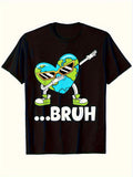 Bro Men's Fun Astronomy T-Shirt - Soft Black Short-Sleeve with a Dancing Planet Pattern Suitable for Casual Parties And Street Style Machine Washable Adult Gift Featuring a Spaceship Design Same Style for Men and Women 2026 Summer Short-sleeved