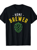 Men'S Home Brewer T-Shirt | 100% Casual Tee with Bold HOME BREWER Design, Perfect Gift for Craft Beer Enthusiasts, Black with Yellow and Green Hops Illustration, Short Sleeve, Round Neck, 180G Fabric, Regular Fit
