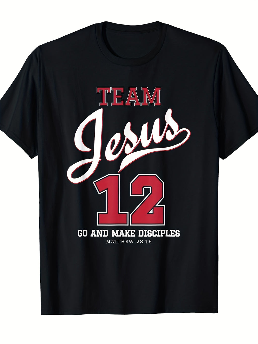 Men's Heavyweight Sm Christian for Team T-Shirt with Number 12 & Matthew 28 19 Verse Design - for Team Lettering & Bible Verse Print Casual Church Wear Short Sleeve Round Neck Faith-Based A Same Style for Men and Women 2026 Summer Short-sleeved