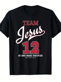 Men's Heavyweight Sm Christian for Team T-Shirt with Number 12 & Matthew 28 19 Verse Design - for Team Lettering & Bible Verse Print Casual Church Wear Short Sleeve Round Neck Faith-Based A Same Style for Men and Women 2026 Summer Short-sleeved