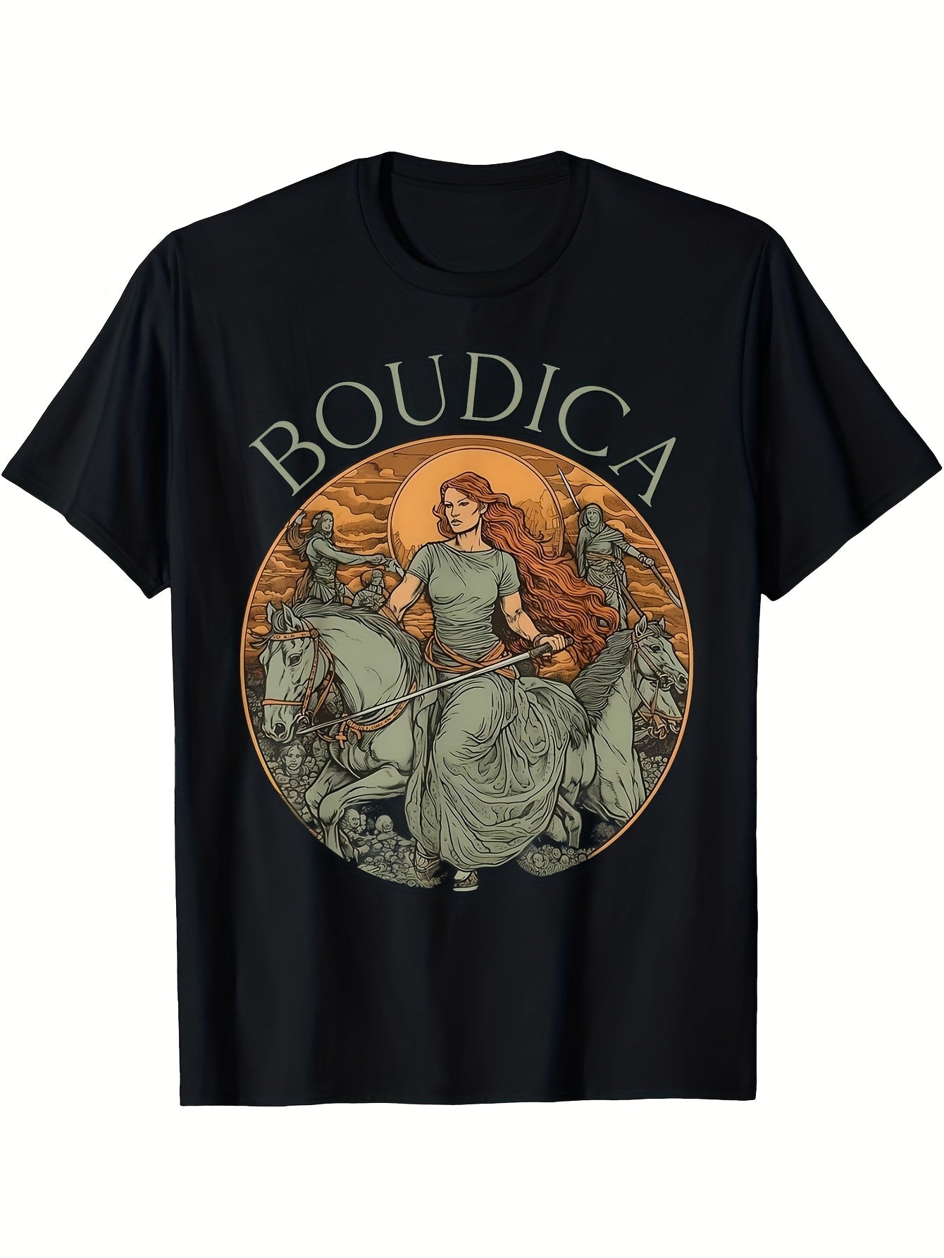 Boudica Warrior Queen Celtic Iceni Tribes Graphic T-Shirt | Vintage-Inspired Bold Celtic Warrior Print, 100% Unisex Regular Fit, Short Sleeve, Crew Neck, Slight Stretch Fabric, Perfect for All-Season Casual Wear