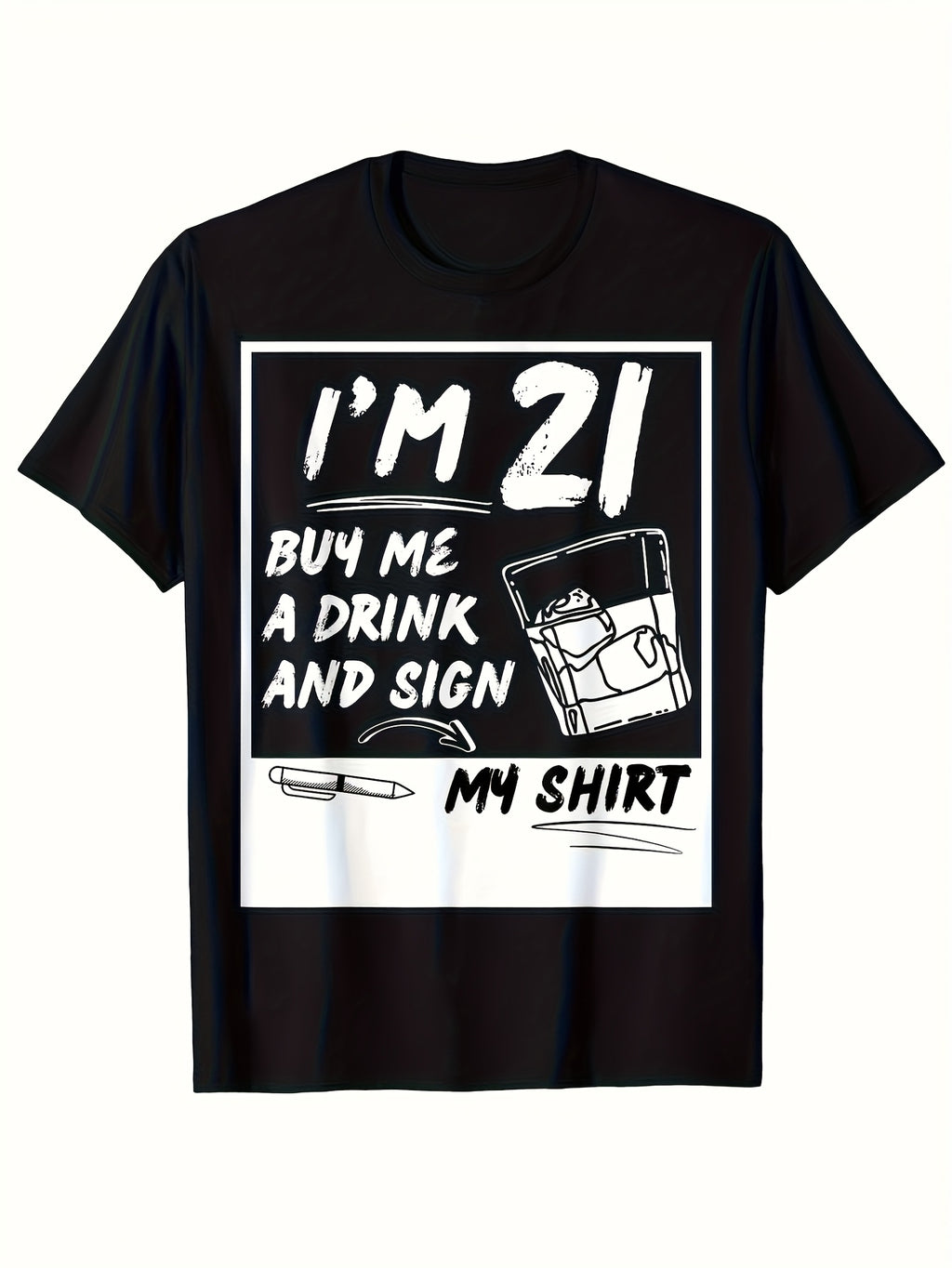 Men'S Humorous Bartender Graphic T-Shirt | Breathable Short Sleeve Crew Neck Black with White Print, Perfect for Casual Wear, Parties & Travel, Funny Drink-Themed Design, Same Style for Men and Women, 2026 Summer Short-Sleeved Printed T-Shirt