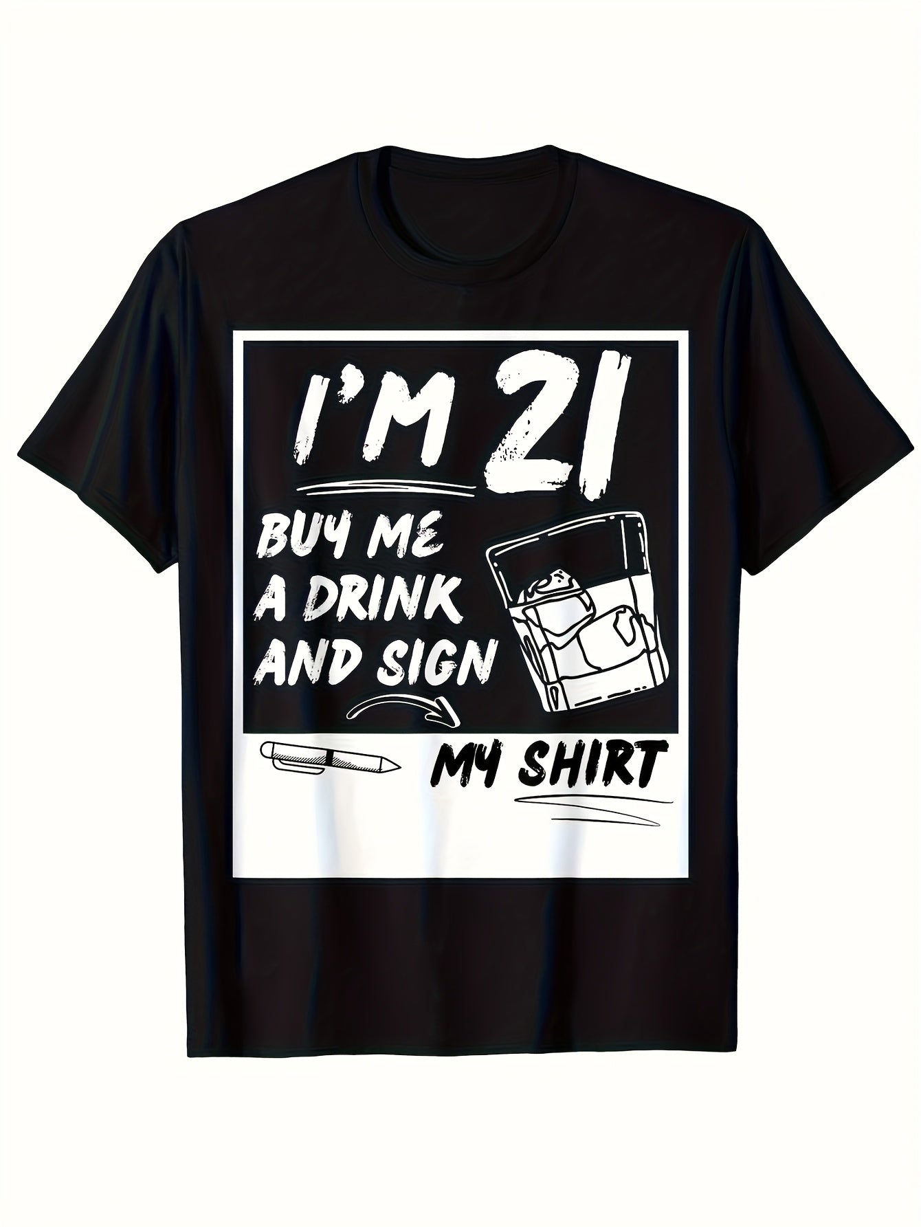 Men'S Humorous Bartender Graphic T-Shirt | Breathable Short Sleeve Crew Neck Black with White Print, Perfect for Casual Wear, Parties & Travel, Funny Drink-Themed Design, Same Style for Men and Women, 2026 Summer Short-Sleeved Printed T-Shirt