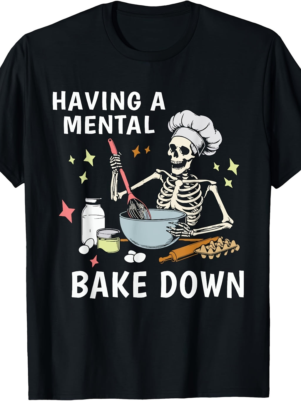 Humorous Skeleton Baker Graphic T-Shirt for Men - Featuring a Quirky Baking Design, Ideal for Casual Outfits. Unisex Style for Summer 2026, Short-Sleeved, 180G Fabric
