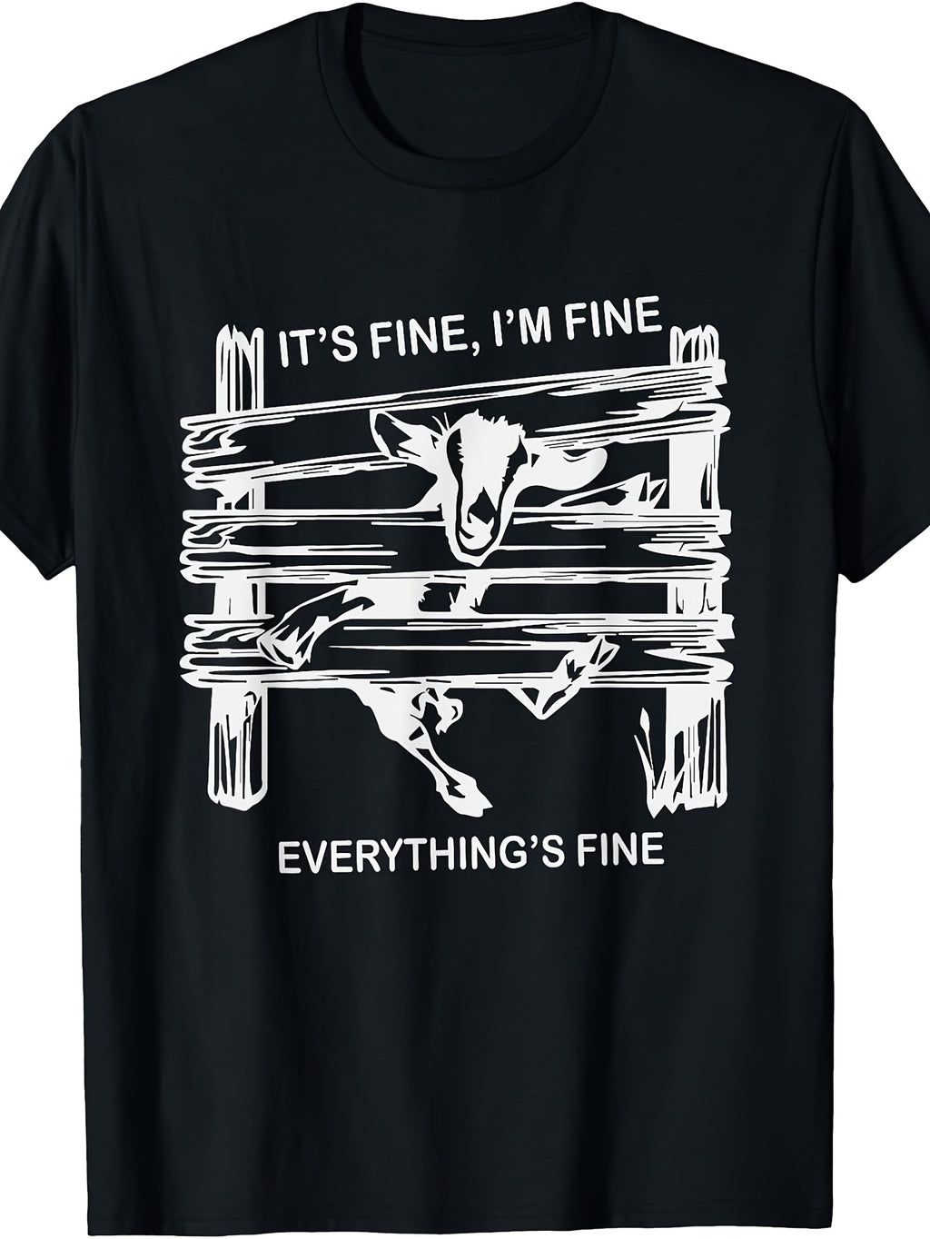 Funny Goat It's Fine I'm Fine Everything Is Fine T-Shirt Small Same Style for Men and Women 2026 Summer Short-sleeved Printed T-shirt 180G