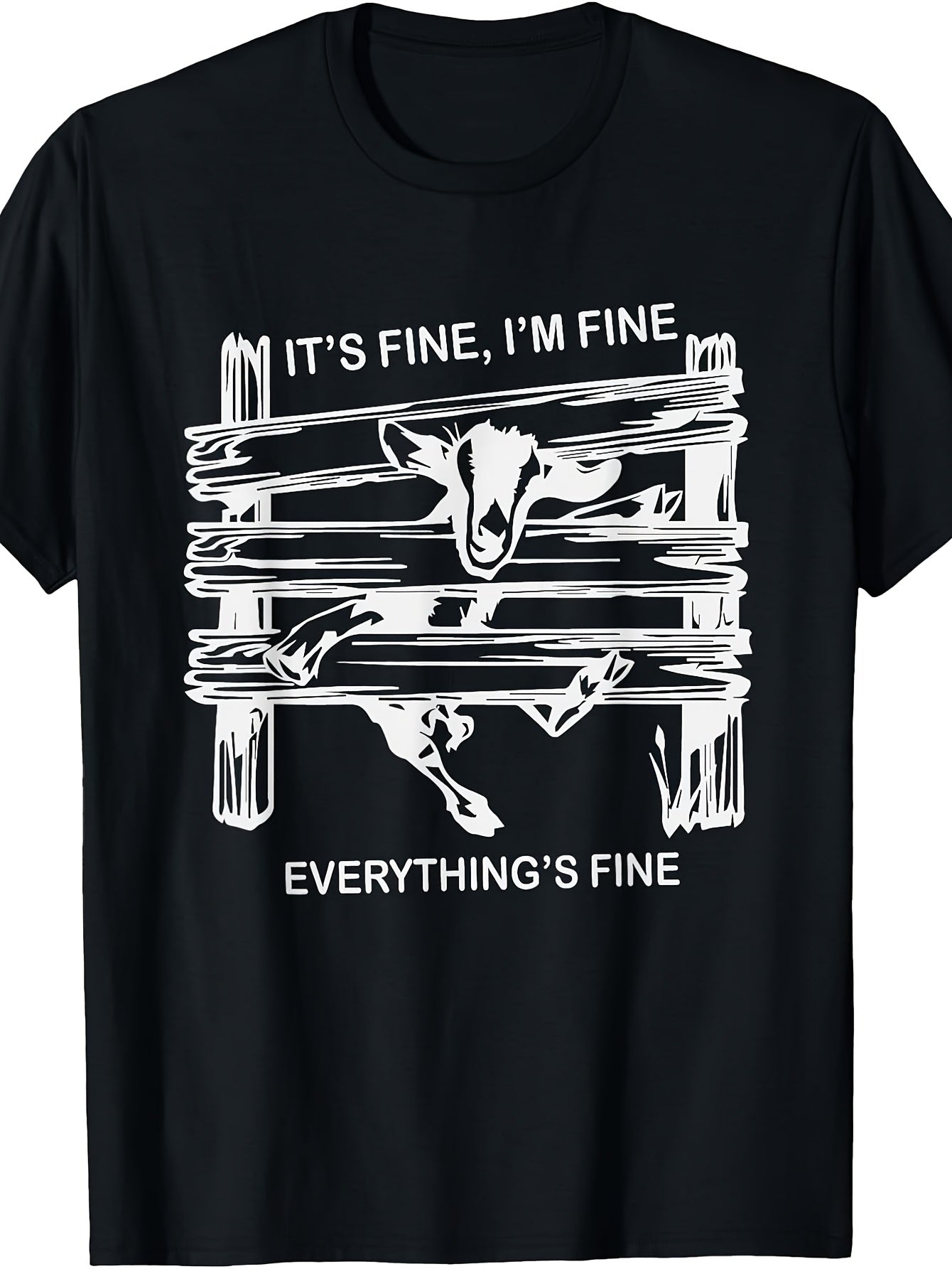 Funny Goat It's Fine I'm Fine Everything Is Fine T-Shirt Small Same Style for Men and Women 2026 Summer Short-sleeved Printed T-shirt 180G