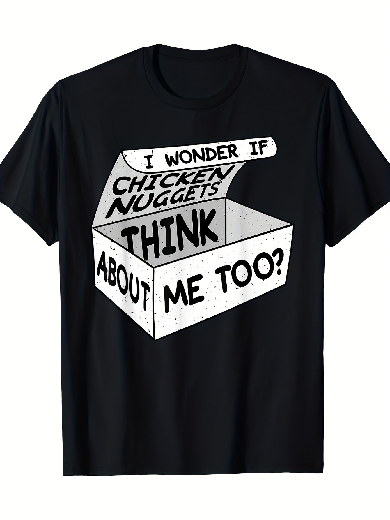 1pc Men's T-Shirt with Chicken Nugget Graphic - I Wonder If Chicken Nuggets for THINK About Me Too Print Casual Round Neck Short Sleeve Knit Fabric Regular Fit Mature Style All-Season Wear Same Style for Men and Women 2026 Summer Short-sleeved