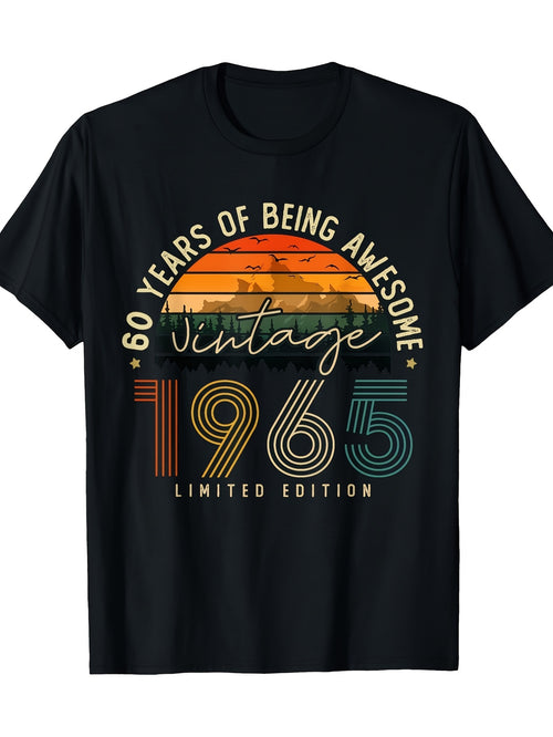 60th Birthday Limited Edition Vintage 1965 T-Shirt 100% 180g Crew Neck Casual Style Suitable for Spring Summer Fall Ideal for Couples and Elders Same Style for Men and Women 2026 Summer Short-sleeved Printed T-shirt 180G