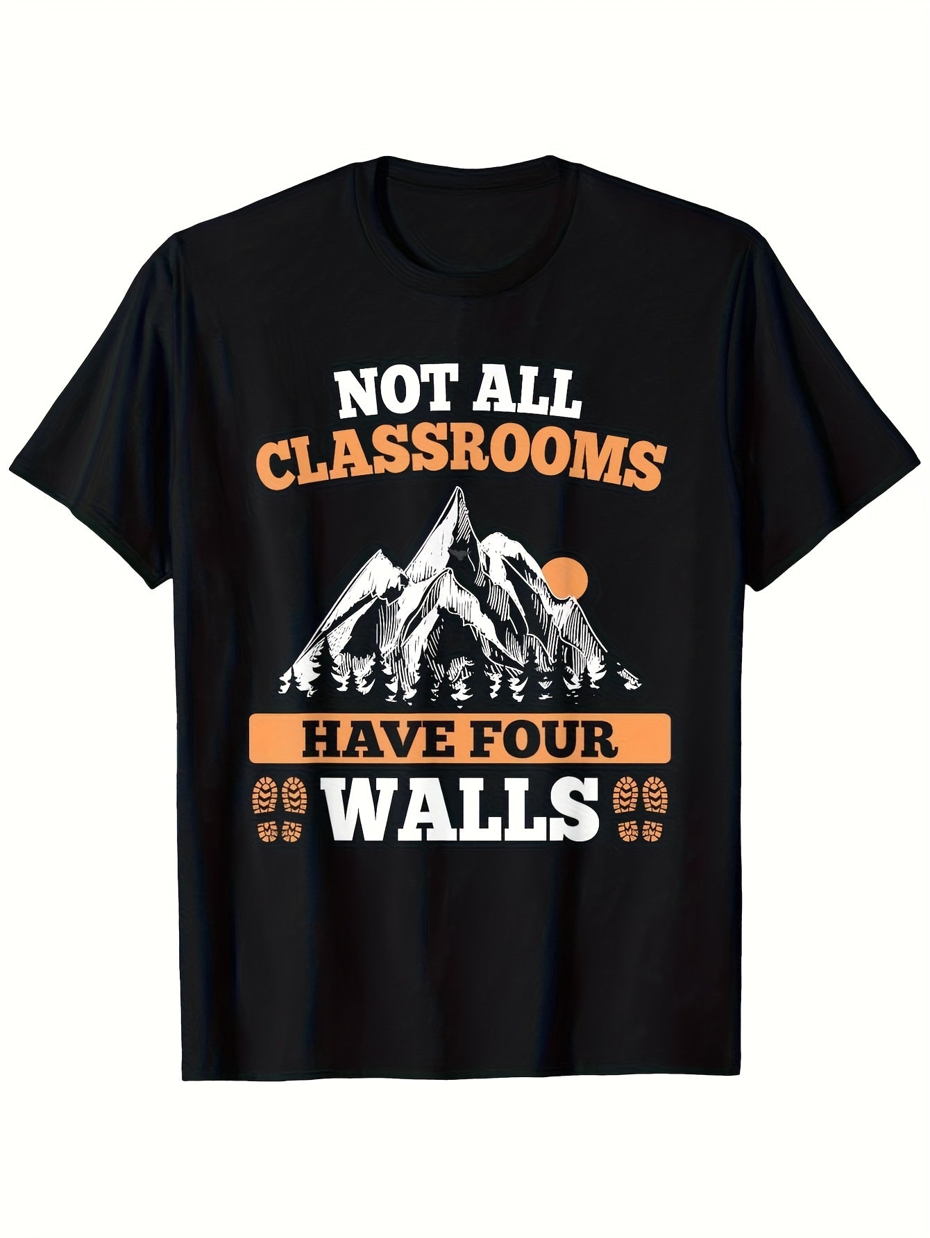 Men'S Casual T-Shirt - Not All Classrooms Have Four Walls | 100%, 180g, Round Neck, Black, Sizes S-XXXL, Perfect for Hiking & Outdoor Activities, Vintage Style, Short Sleeves