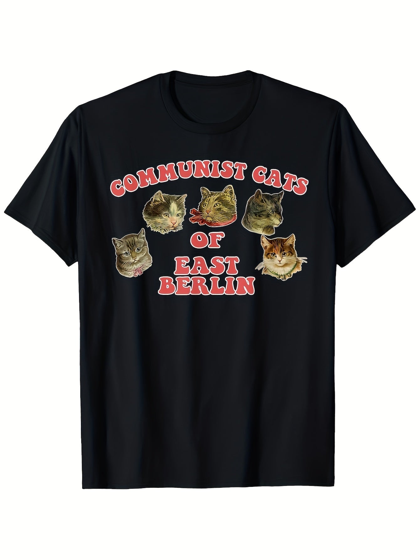 Men'S Funny Communist Cats of East Berlin Graphic T-Shirt | Humorous Cold War Novelty Tee with Red Text & Design, Casual Round Neck, Short Sleeve, Regular Fit, Slight Stretch Fabric, Vintage Style, Perfect for Weekend Casual & Daily Wear, 180G