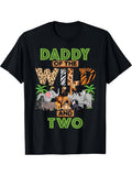 2nd Birthday Zoo Safari Jungle Daddy Of The Wild and Two T Shirt 180G 100% Printed Round Neck Short Sleeve T Shirt New Year Gifts for Men Dad Husband Grandpa S XXXL Black Same Style for Men and Women 2026 Summer Short-sleeved Printed T-shirt 180G