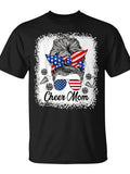 Cheer Mom Messy Bun Usa Flag Glasses 4Th Of July Patriotic T-Shirt - Monsterry Same Style for Men and Women 2026 Summer Short-sleeved Printed T-shirt 180G