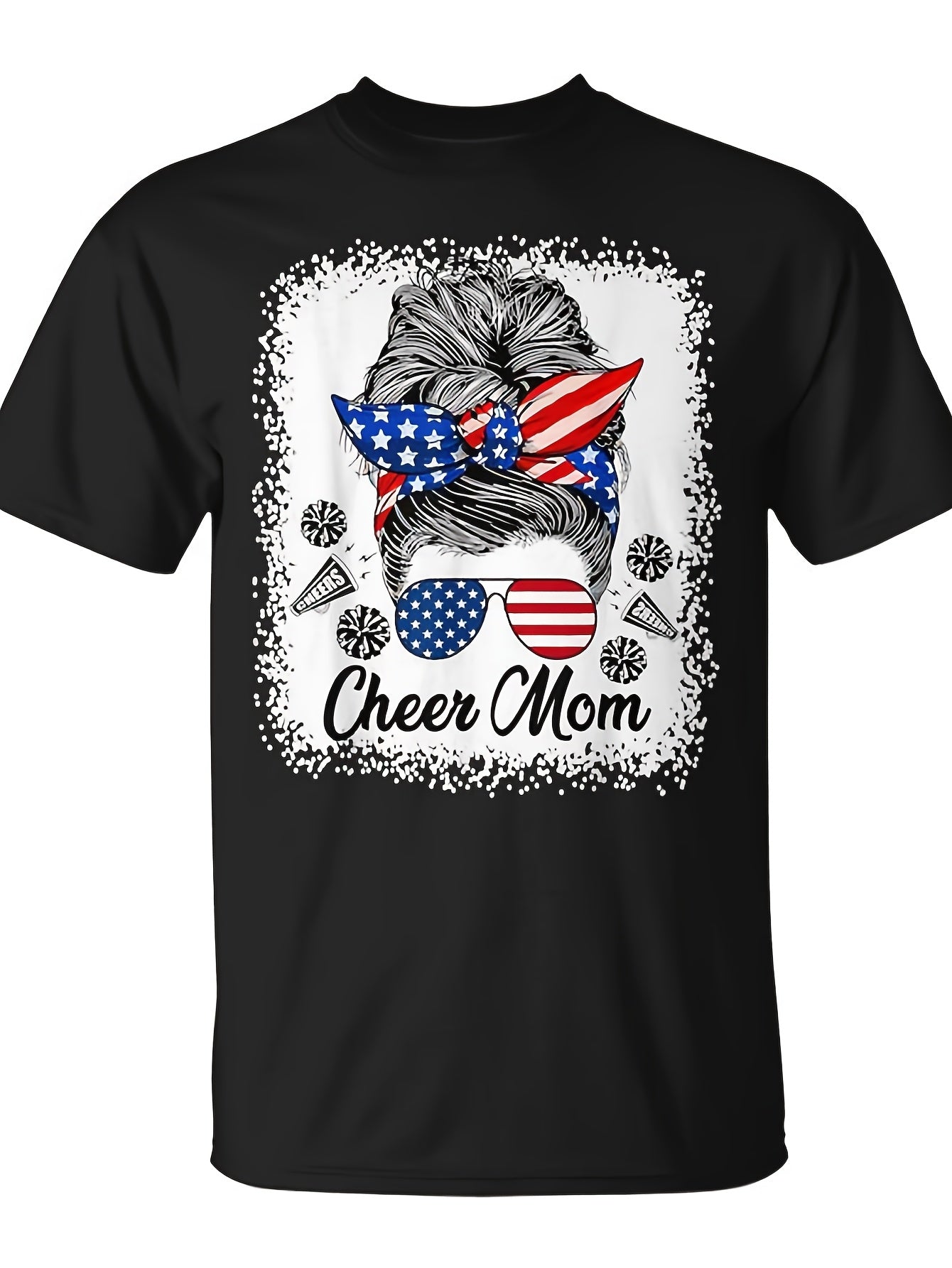 Cheer Mom Messy Bun Usa Flag Glasses 4Th Of July Patriotic T-Shirt - Monsterry Same Style for Men and Women 2026 Summer Short-sleeved Printed T-shirt 180G