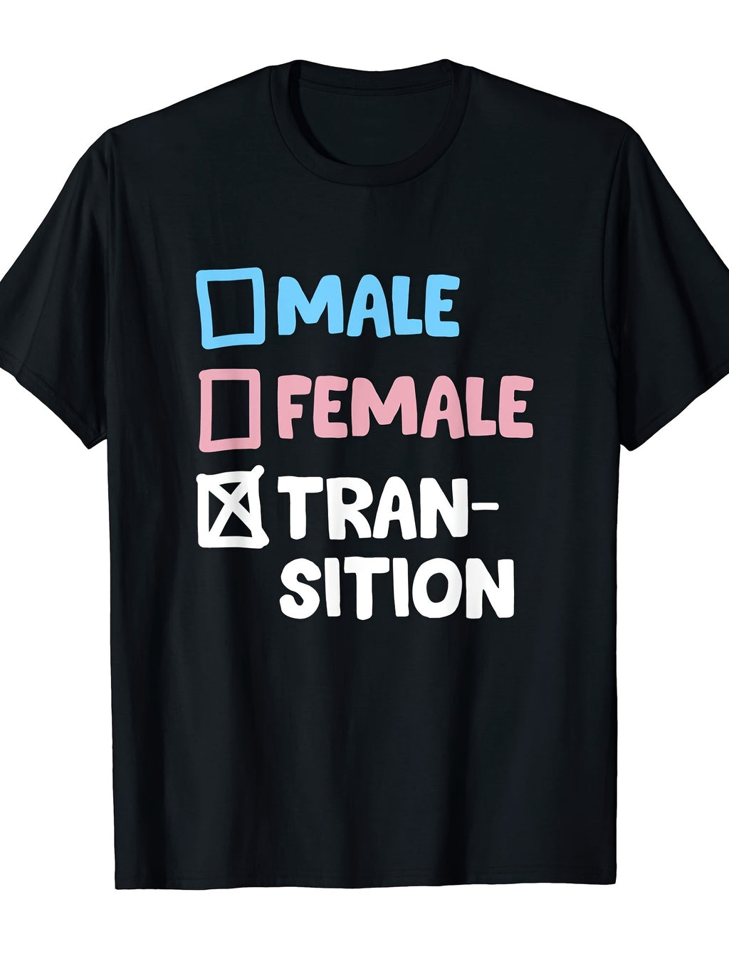 Funny Male Female Transgender Graphic T-Shirt | 200gsm Heavyweight Unisex Round Neck Short Sleeve Tee with Male & Female Gender Symbols & Transgender Pride Flag Colors (Pink) - All-Season Comfort, Vintage Style