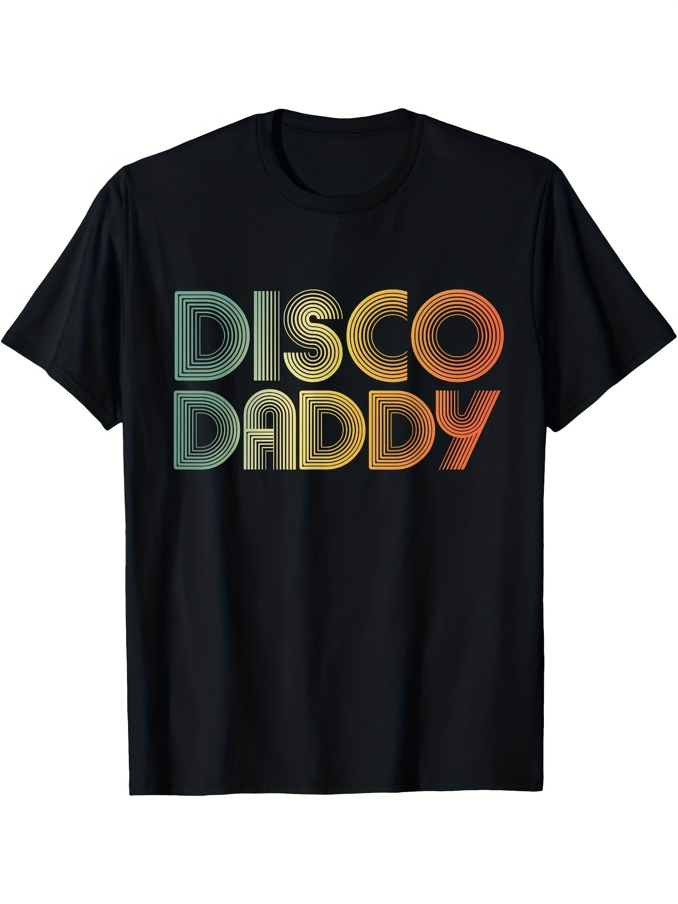 Disco Daddy Retro Graphic T-Shirt - Black | 60s 70s Party Costume Design for Father-Day, Same Style for Men and Women, 2026 Summer Short-Sleeved Printed Tee, 180G, Crew Neck, Slight Stretch Fabric