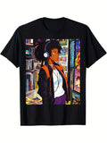 Men's Retro 90s Anime Afro Cartoon T-Shirt - Pure Soft & Breathable Black with Vibrant Anime Graphic Design Perfect for All Seasons Great Gift for Easter & Father's Day Plus Size L-5X Same Style for Men and Women 2026 Summer Short-sleeved Printed