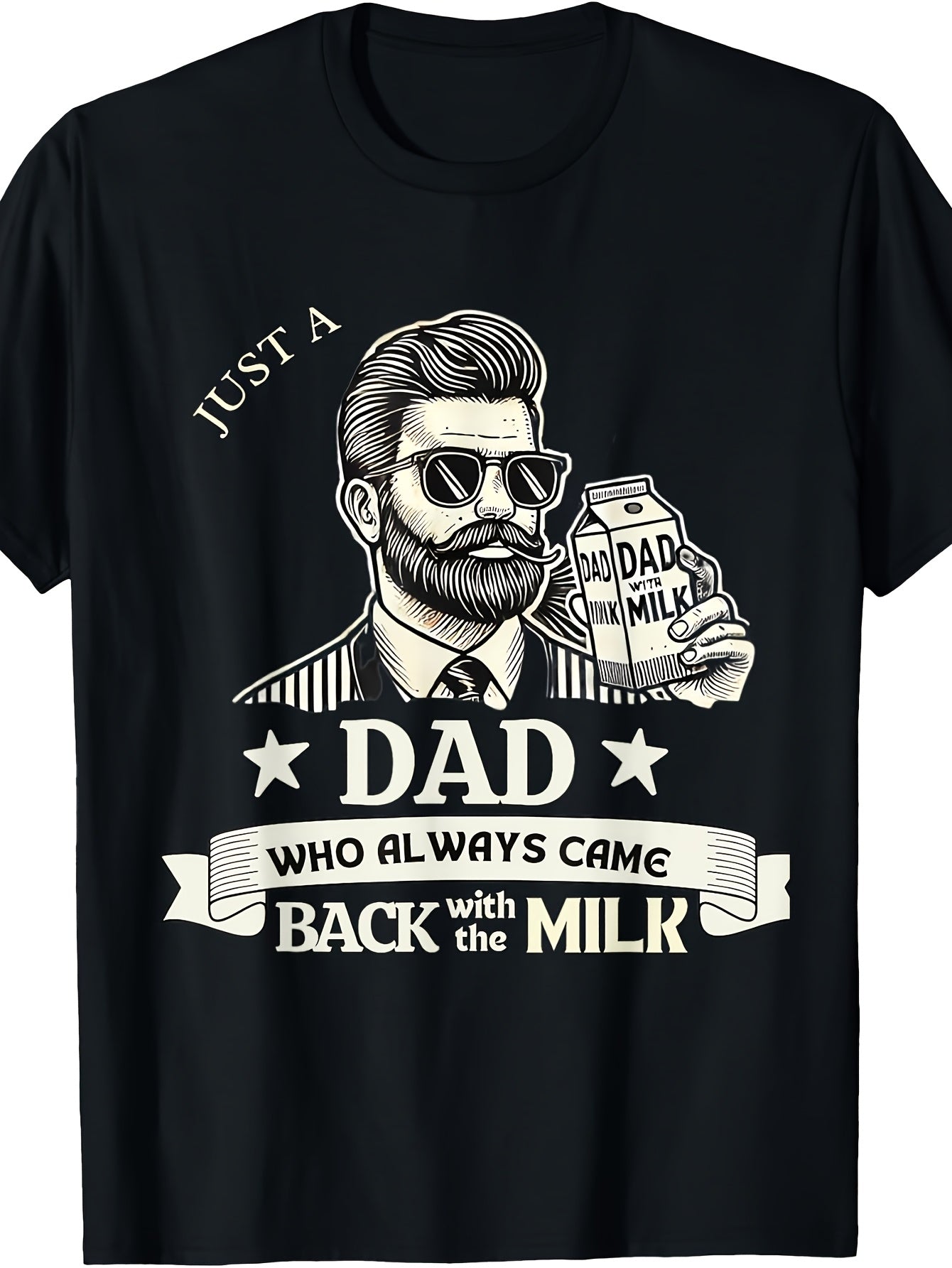 Dad's Milk Themed T Shirt Short Sleeve Crew Neck Regular Fit Machine Washable Same Style for Men and Women 2026 Summer Short-sleeved Printed T-shirt 180G