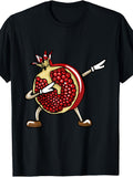 Funny Dabbing Pomegranate Lover Fruit Love T-Shirt | Same Style for Men And Women, 2026 Summer, Short-Sleeved, Printed, 180G, Crew Neck, Pullover, Slight Stretch Fabric, Regular Fit, Vintage Style, Drawing Pattern, Regular Sleeve Length