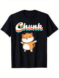 Adorable Hamster Design on a Black T-Shirt with Short Sleeves And a Round Neckline. Made from Opaque Fabric with a Knitted Texture, Suitable for Casual Wear in Spring, Summer, And Fall. Ideal for Adults