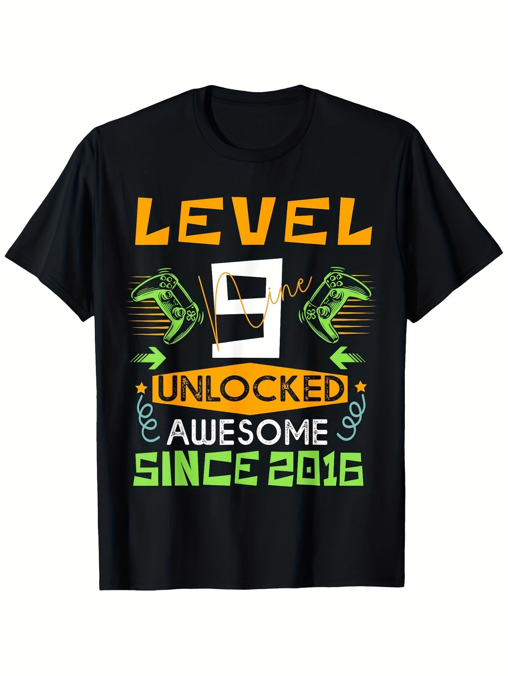 T-Shirt for Boys Celebrating Their 9Th Birthday, Featuring a Video Game Theme with 'Level 9 Unlocked' Since 2016. Made from Soft, Breathable Fabric, This Comfortable Short-Sleeve Tee Is Ideal for Both Boys And Girls. A Great Gift Option