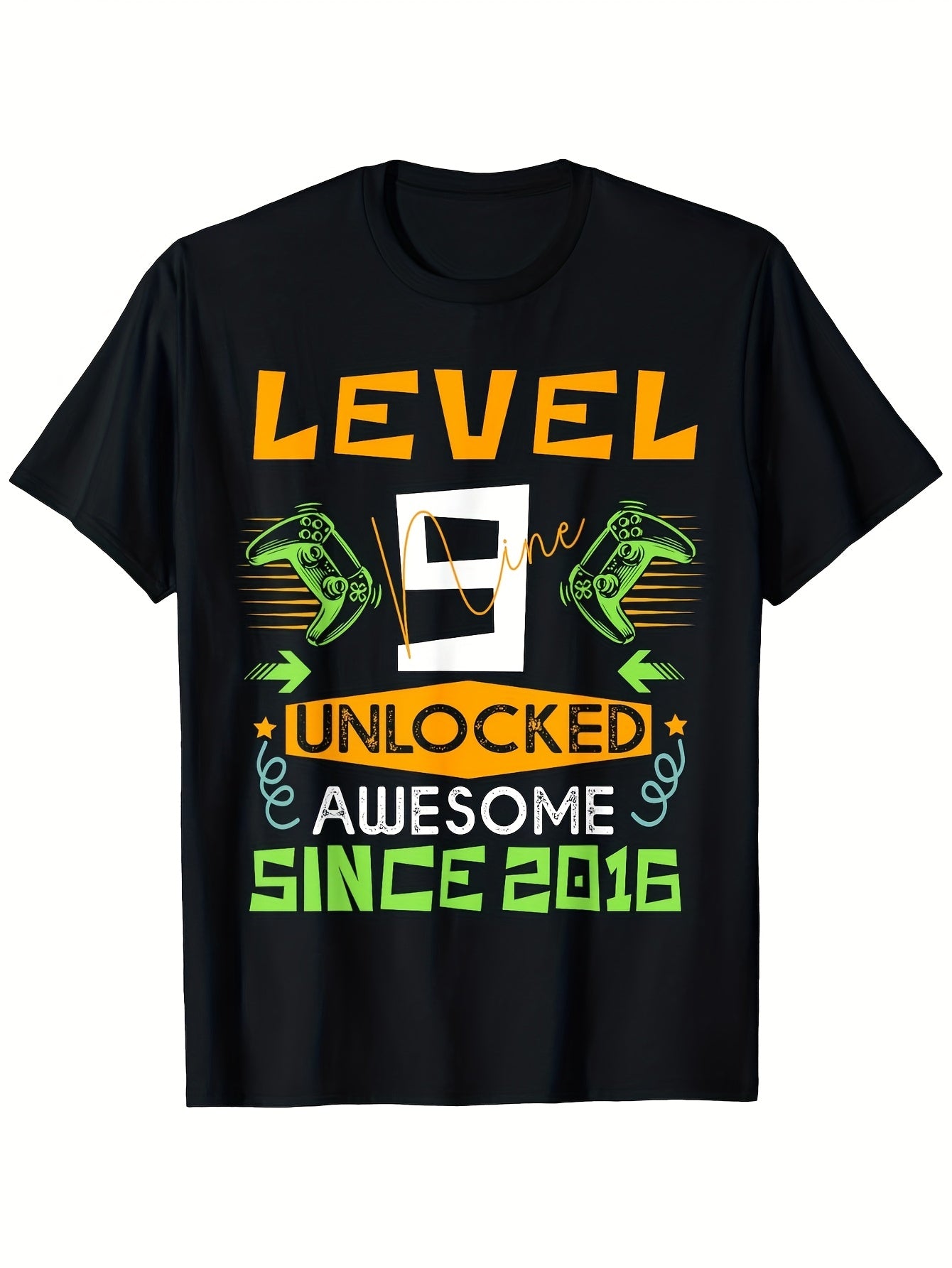T-Shirt for Boys Celebrating Their 9Th Birthday, Featuring a Video Game Theme with 'Level 9 Unlocked' Since 2016. Made from Soft, Breathable Fabric, This Comfortable Short-Sleeve Tee Is Ideal for Both Boys And Girls. A Great Gift Option