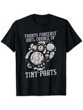Men'S Heavyweight Graphic T-Shirt for Watch Repair | Funny "Today'S Forecast 100% Chance of Tiny Parts" Saying, Soft Breathable Crewneck Tee for Watchmakers Mechanic, Same Style for Men and Women, 2026 Summer Short-Sleeved Printed T-Shirt, 180G
