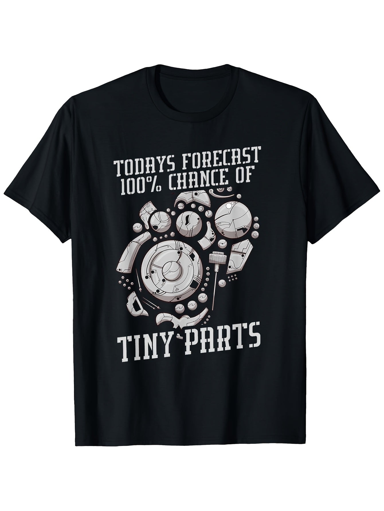 Men'S Heavyweight Graphic T-Shirt for Watch Repair | Funny "Today'S Forecast 100% Chance of Tiny Parts" Saying, Soft Breathable Crewneck Tee for Watchmakers Mechanic, Same Style for Men and Women, 2026 Summer Short-Sleeved Printed T-Shirt, 180G
