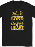 Christian T-Shirt Featuring 'Delight Yourself in The Lord' for Both Men And Women, Perfect for Summer 2026 with Short Sleeves And a 180G Fabric