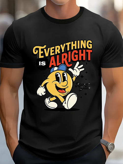 1pc Always Smiling Men's T Shirt with Everything Is Alright Graphic Print Breathable Short Sleeve Tee for Casual Outdoor & Parties Regular Fit in White Apricot Red Black Gray Blu Same Style for Men and Women 2026 Summer Short-sleeved Printed T-shirt
