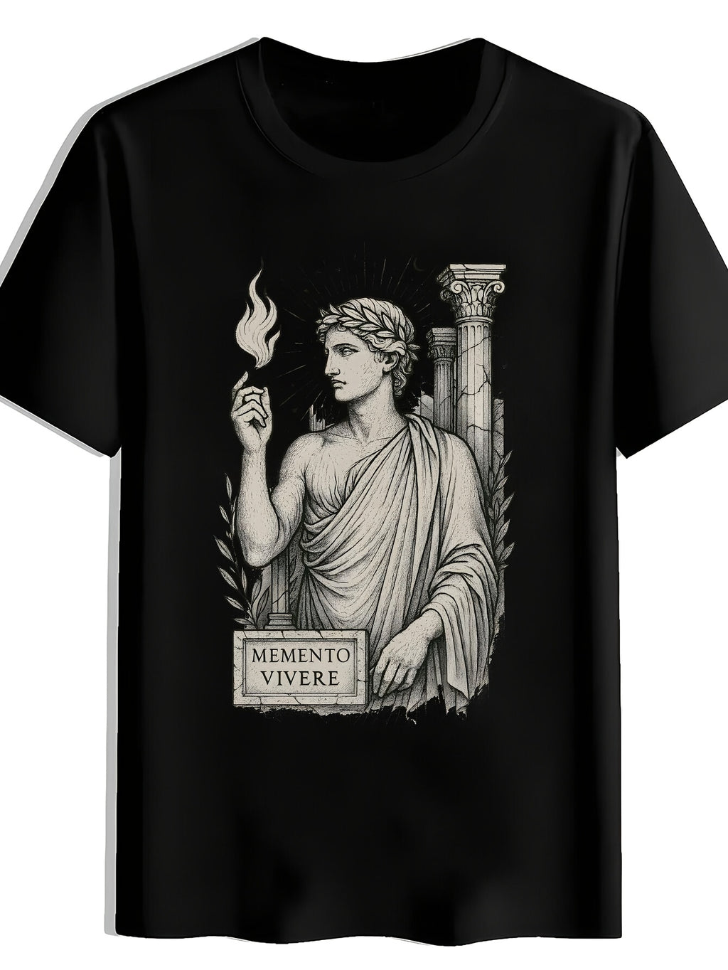 Men's T-Shirt Featuring Greek God Zeus And Greek Key Art - A Black And White Design Inspired by Ancient Greek Mythology Showcasing Zeus with a Lightning Bolt And a Memento Mori Inscription This Same Style for Men and Women 2026 Summer Short-sleeved