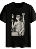 Men's T-Shirt Featuring Greek God Zeus And Greek Key Art - A Black And White Design Inspired by Ancient Greek Mythology Showcasing Zeus with a Lightning Bolt And a Memento Mori Inscription This Same Style for Men and Women 2026 Summer Short-sleeved