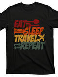 Eat Sleep Travel Repeat Men'S Graphic T-Shirt | Funny Travel Quote Design with Airplane & Spoon Icons, Super Soft Breathable Fabric, Comfort Fit, Casual Short Sleeve Tee with Multicolor Print, Crew Neck, Pullover Style, Regular Fit
