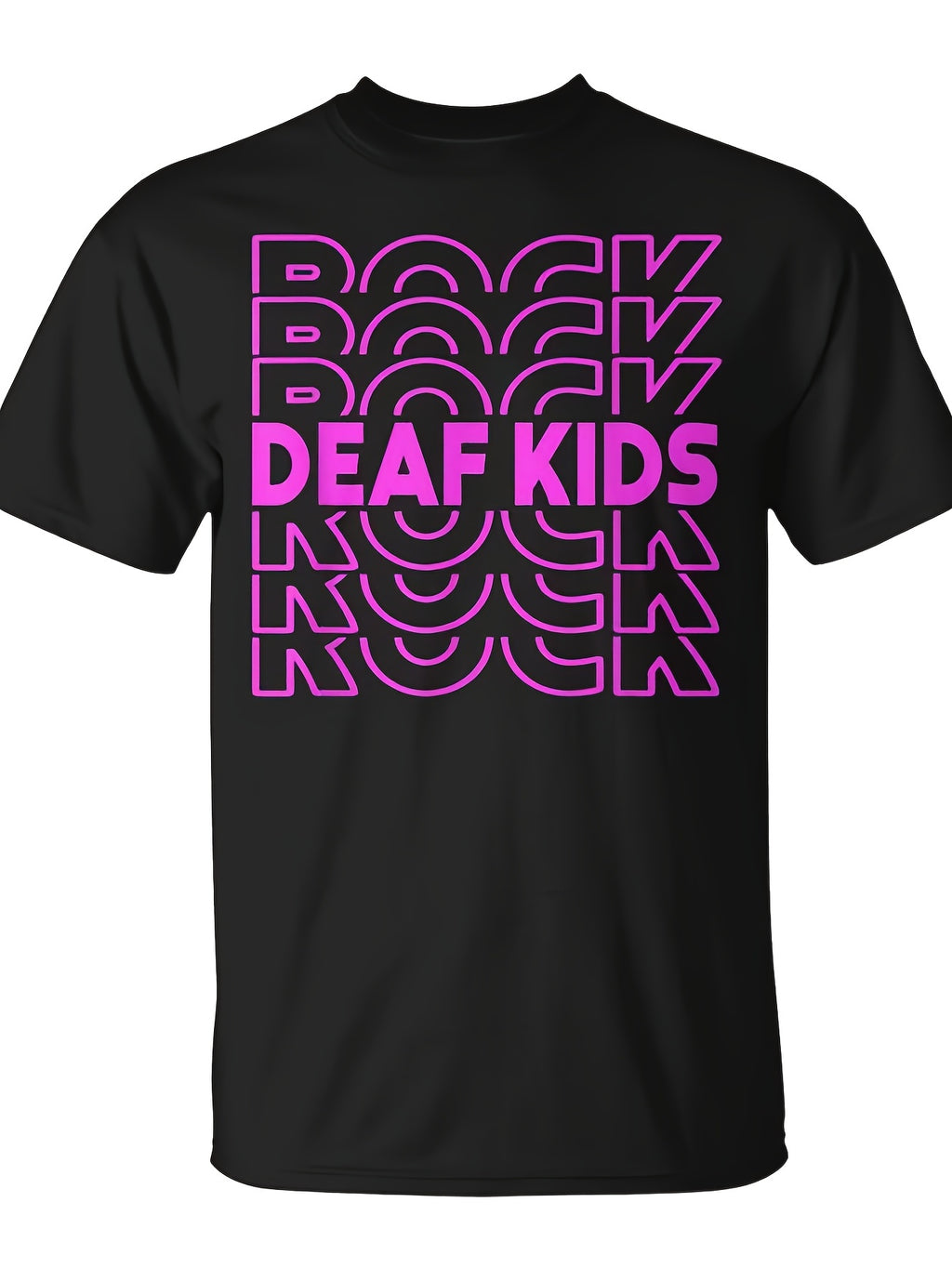 Deaf Kids Rock Hot Pink Kids Girls Hearing Loss Teacher T-Shirt - Monsterry Same Style for Men and Women 2026 Summer Short-sleeved Printed T-shirt 180G