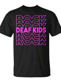 Deaf Kids Rock Hot Pink Kids Girls Hearing Loss Teacher T-Shirt - Monsterry Same Style for Men and Women 2026 Summer Short-sleeved Printed T-shirt 180G