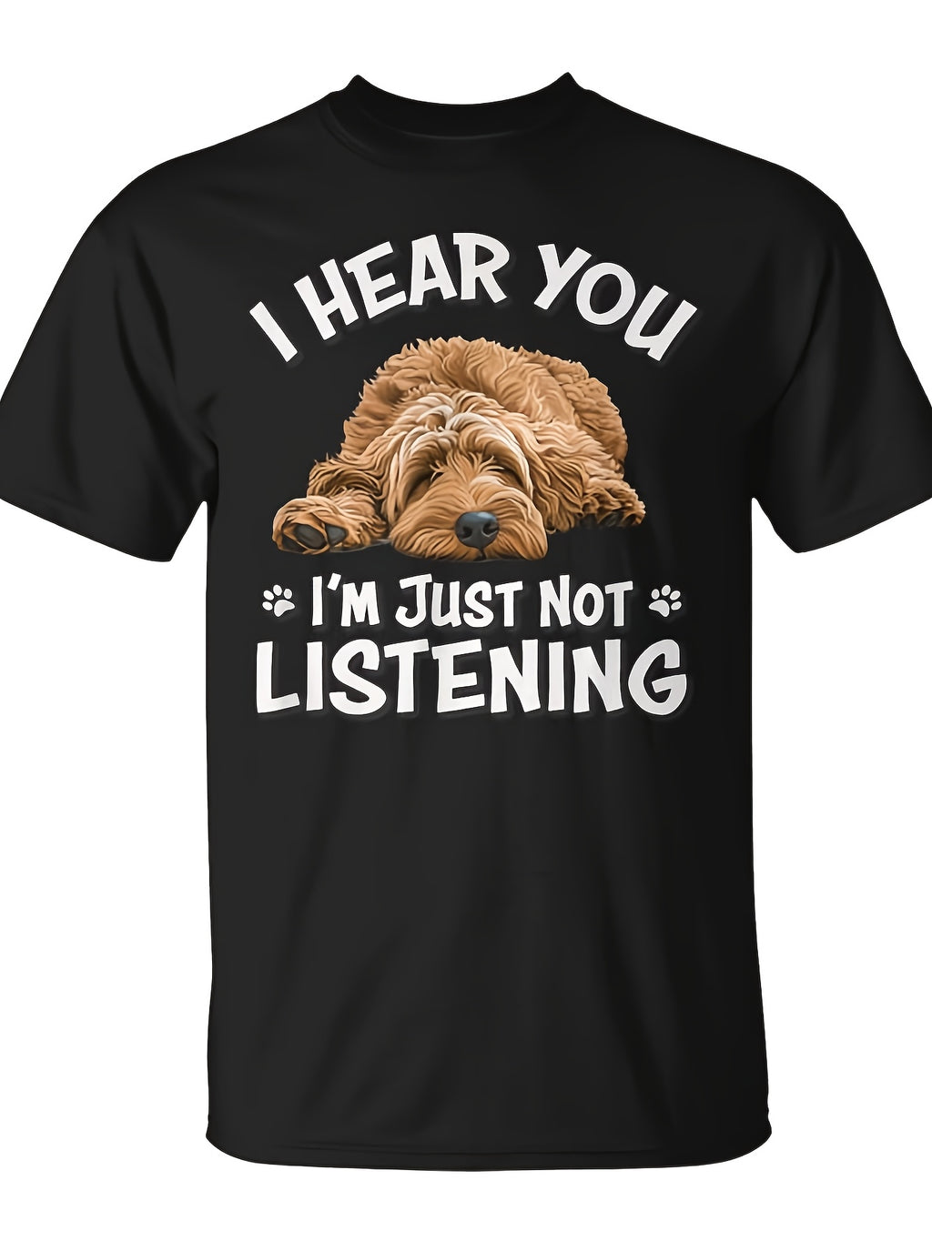 Cute Hear You Not Listening Labradoodle Lover T-Shirt - Monsterry | Same Style For Men And Women, 2026 Summer Short-Sleeved Printed T-Shirt, 180G, Vintage Crew Neck, Slight Stretch Fabric, Regular Fit