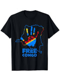 Men's Democratic Republic of Congo T-Shirt - Black with Congo Handprint & Flag Colors (Red Yellow Blue) FREE CONGO Lettering & DRC Map Outline - Soft Breathable Fabric Loose Fit Casual Short Sl Same Style for Men and Women 2026 Summer Short-sleeved