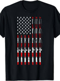 Fishing Pole American USA Flag Patriotic Fishing Gift T-Shirt | Same Style for Men and Women, 2026 Summer Short-Sleeved Printed T-Shirt, 180G, Vintage Crew Neck, Regular Fit