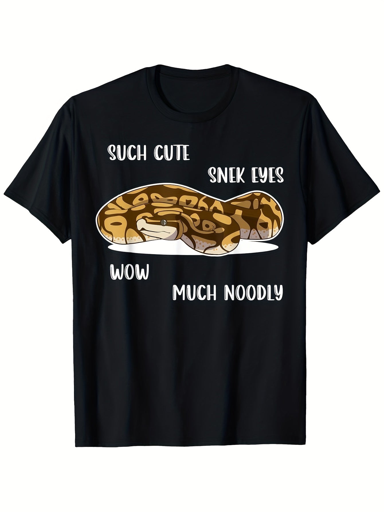 Men's Funny Such Cute Snk Eyes Wow Much Noodly Snake Noodle Graphic T-Shirt - 100% 180gsm Relaxed Fit Casual Streetwear Tee Black Sizes XL-XXXXXL Allseason Apparel Playful Print Shir Same Style for Men and Women 2026 Summer Short-sleeved Printed T