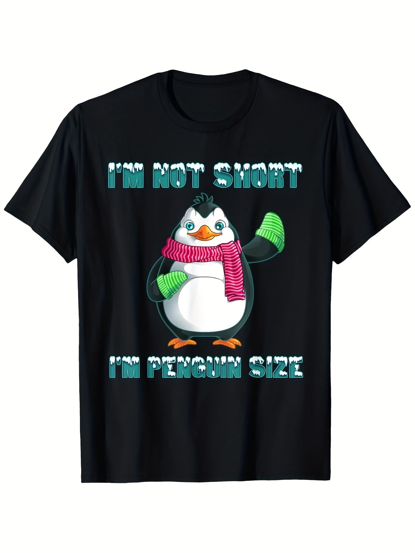 Cool I'M Not Short I'M Penguin Size Funny Animal Fans Gift T-Shirt Suitable for All Men and Women Casual Style Crew Neck Short Sleeve 100% S-XXXL for All-season Wear Same Style for Men and Women 2026 Summer Short-sleeved Printed T-shirt 180G