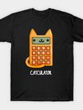 Cat-culator Funny Cat Calculator Puns T-Shirt Same Style for Men and Women 2026 Summer Short-sleeved Printed T-shirt 180G