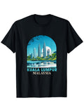 Men's Vintage Kuala Lumpur Malaysia Graphic T-shirt - 100% Crew Neck Soft & Comfortable All-season Wear Sizes S-xxxl Black with Blue Print Casual Outdoor Sports Tee Same Style for Men and Women 2026 Summer Short-sleeved Printed T-shirt 180G