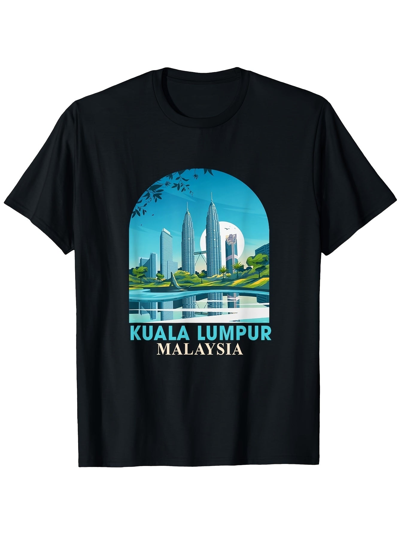 Men's Vintage Kuala Lumpur Malaysia Graphic T-shirt - 100% Crew Neck Soft & Comfortable All-season Wear Sizes S-xxxl Black with Blue Print Casual Outdoor Sports Tee Same Style for Men and Women 2026 Summer Short-sleeved Printed T-shirt 180G