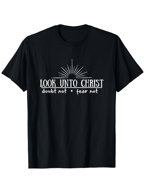 2025 Youth Theme LDS Christian T-Shirt Featuring 'Look Unto Christ' Made of 100% 180G Available in Black with a Round Neck Sizes S to XXL Perfect for New Year Celebrations for Men Same Style for Men and Women 2026 Summer Short-sleeved Printed T-shirt