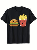 Men's Funny Foodie Graphic T-Shirt - Black Casual Everyday Tee with Smiling Burger & French Fries - Soft Breathable Shirt for Fast Food Lovers & Themed Events - Machine Washable Funny Gift Same Style for Men and Women 2026 Summer Short-sleeved