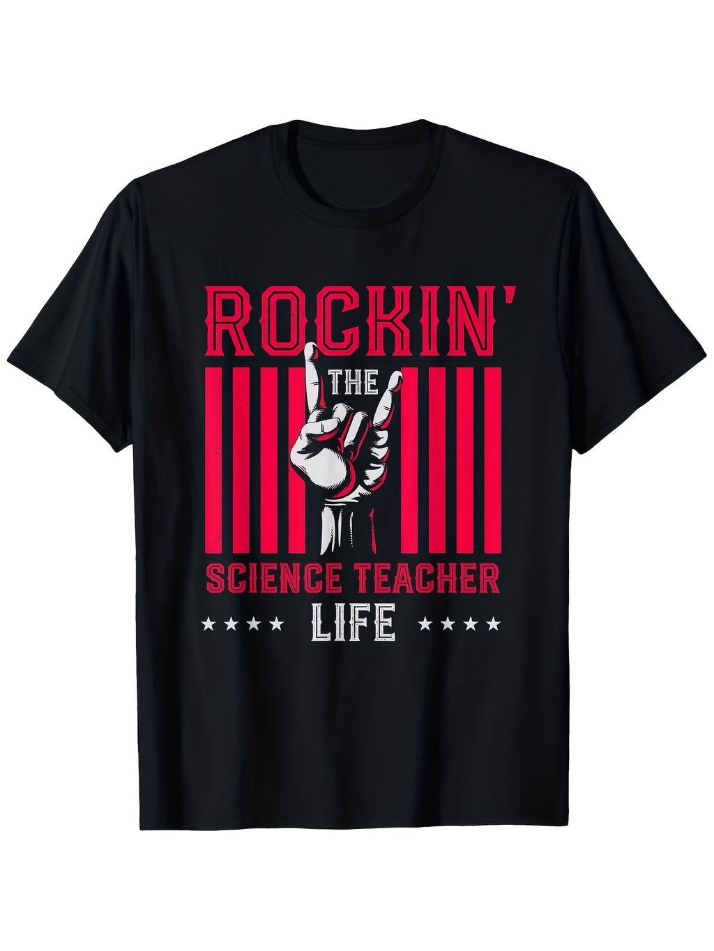 100% Single Side Printed Crew Neck Short Sleeve T-Shirt | Funny Science Teacher Theme, Suitable for Science Teachers, S - XXXL, Black, All-season Wear, Same Style for Men and Women, 2026 Summer, 180G Fabric