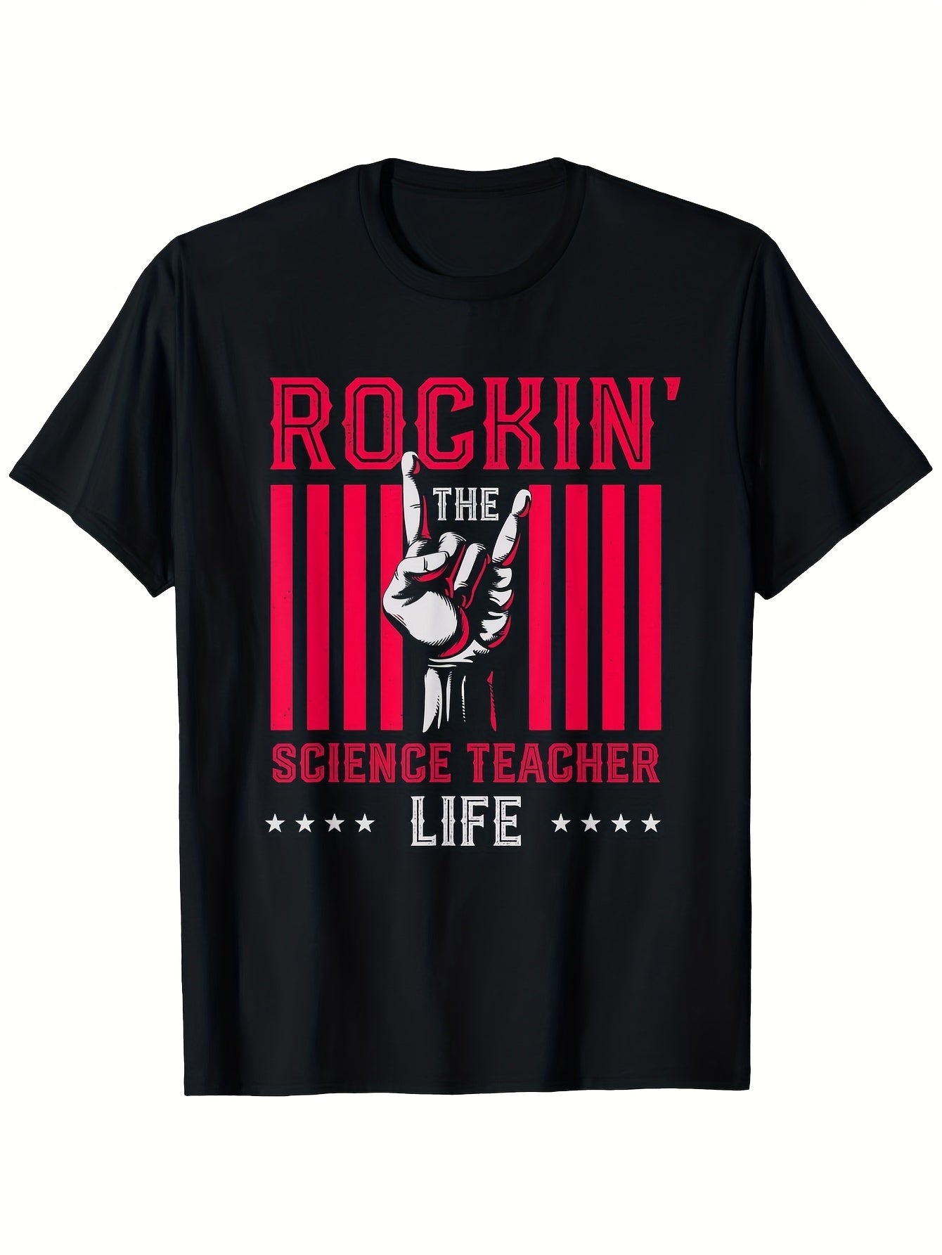 100% Single Side Printed Crew Neck Short Sleeve T-Shirt | Funny Science Teacher Theme, Suitable for Science Teachers, S - XXXL, Black, All-season Wear, Same Style for Men and Women, 2026 Summer, 180G Fabric
