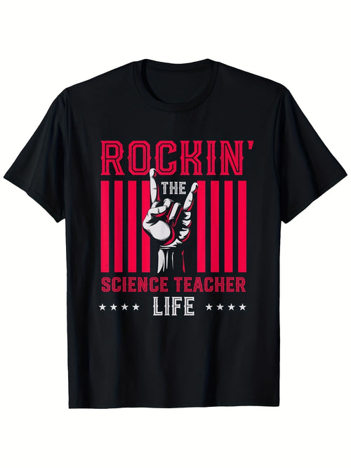 100% Single Side Printed Crew Neck Short Sleeve T-Shirt | Funny Science Teacher Theme, Suitable for Science Teachers, S - XXXL, Black, All-season Wear, Same Style for Men and Women, 2026 Summer, 180G Fabric