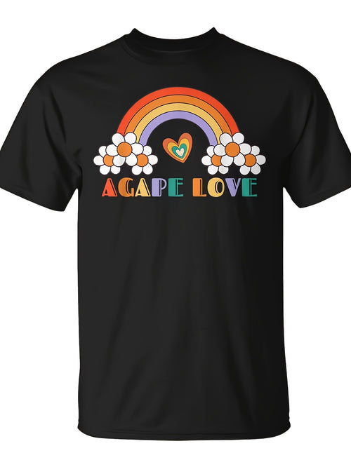 Agape Love Rainbow Heart Inspirational Christian T-Shirt | Same Style For Men And Women, 2026 Summer Short-Sleeved Printed, 180G, Crew Neck, Slight Stretch Fabric, Regular Fit